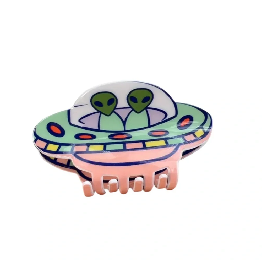 💖 3/$30 💖 Green and Pink Alien Spaceship Hair Claw